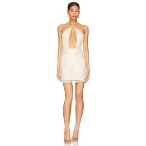 Revolve Women Superdown Alaviv Cut Out Mini Dress Halter Neck Cream Size XL NWT